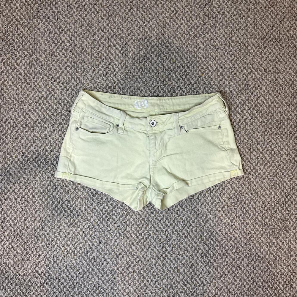 Cute vintage y2k low rise pale /neon yellow mini/ micro denim jean shorts